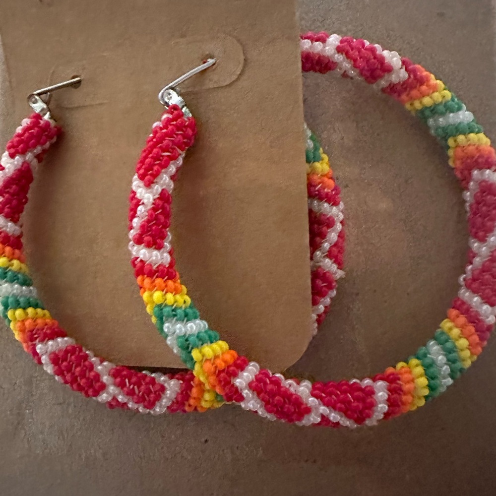 Colorful Beaded Hoop Earrings